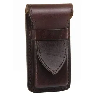 Mika 28063302 - Stifteetui aus Echt Sattel-Leder, Stiftetui für 4 Stifte und Schreibgeräte Aller Art, für Kugelschreiber und Füller, Schreibgeräteetui Braun, Lederetui ca. 16 x 2 x 7 cm