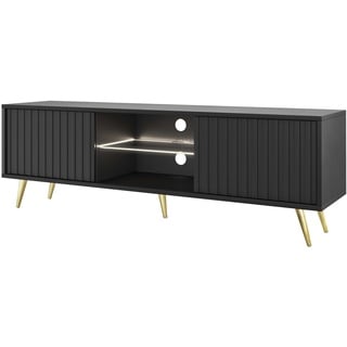 Selsey TV Schrank Board Sideboard Fernsehtisch Fernsehschrank Mit Lamellen 135 cm Goldene Beine Schwarz Bello