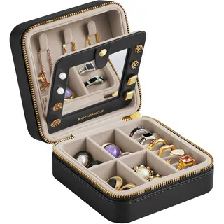 Songmics Schmuckkästchen Spiegel, PU-Bezug, Geschenkidee, tintenschwarz