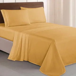 Elegant Comfort Bettgarnitur Bestickt Kamel-Gold 150 x 200 cm + 80 x 80 cm