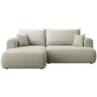 Selsey Eckschlafsofa Ovo Mini Hellbeige Easy-Clean-Samtbezug , Textil , Ottomane links,L-Form , 238x156 cm , Wohnzimmer, Sofas & Couches, Wohnlandschaften, Ecksofas