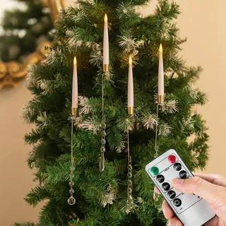 Romadedi Christbaumkerzen LED Kabellos Weihnachtsbaumkerzen: 10er Set Kerzen Batterie Flackernde Flamme mit Timerfunktion & Fernbedienung - Baumkerzen Lichterkette für Innen Weihnachtsdeko