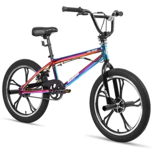 Hiland 20 Zoll 5 Speichen Kinder BMX Fahrrad für Jungen Mädchen ab 7 8 9 10 Jahre alt, 360 Grad Rotor Freestyle, 4 Pegs Single Speed Kinder BMX Fahrrad Regenbogen