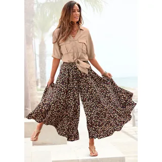 Hosenrock LASCANA "mit extra weitem Bein", Damen, Gr. 38, braun (braun, bedruckt), Web, Obermaterial: 100% Polyester, bedruckt, figurumspielend knöchelfrei, Röcke Hosenrock, Culotte, extra weites Bein, luftige Sommerhose, Schlupfhose, Topseller
