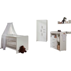 Bild von »Lea«, (Set, 4 St., Bett, Wickelkommode, Schrank, Wandboard), Bett + Wickelkommode + 3-trg. Schrank + Wandboard, weiß