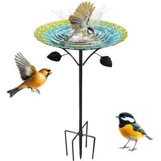 WPPQWP Vogeltränke Stehend aus Metall, 24,5cm Vogeltränke Winterfest mit Erdspieß, Vintage-Vogelbad Garten Stehend