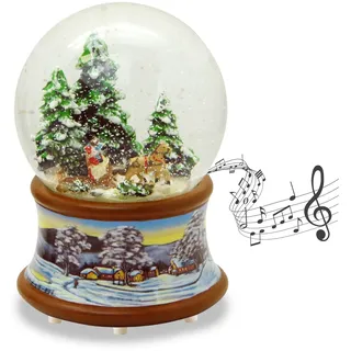 Schneekugel Familie Kutschfahrt Weihnachtsbaum Holen auf nostalgische Winterlandschaft Braunton Weihnachten Winter mit Spieluhr - 100mm breit * 20192