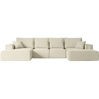 altdecor Wohnlandschaft mit Schlaffunktion und Bettkasten SIERRA-U-S - 349x161x87 cm Beige Bouclé