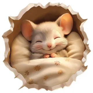 fufuquare 3D Karikatur Maus Loch Wandtattoo Abziehen und Aufkleben, Gemütliche Schlaf Ratten mit Blumenquilts Wandaufkleber für Kinder Zimmer, Wohnzimmer, Schlafzimmer