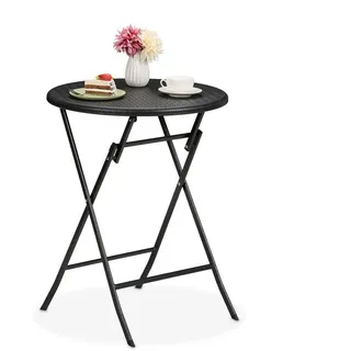 Relaxdays Gartentisch , Schwarz , Kunststoff, Metall , 60x75x60 cm , Gartenmöbel, Gartentische