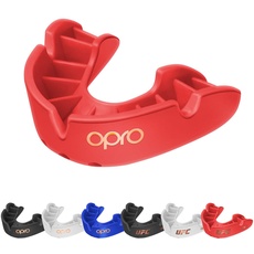 OPRO Bronze Level Sport-Mundschutz für Erwachsene und Kinder mit Hülle, neues Anpassungswerkzeug, Zahnschutz für Hockey, Lacrosse, Rugby, Kampfsport, Boxen, Handball (Rot, Jugend)