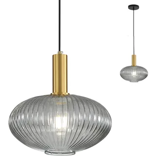 HJXDtech Moderne Vintage Glas Lampenschirm Hängeleuchten & Pendelleuchten, E27 Gold Lampenfassung, Hängelampe einflammig für Küche, Esstisch, Schlafzimmer und Wohnzimmer (Graues, 30cm)