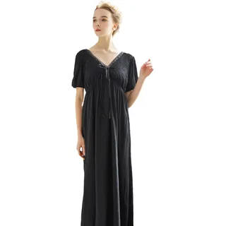 YAROVA Damen Nachthemden - Vintage Spitze Nachthemd Frauen Baumwolle Sexy V-Ausschnitt Langes Nachtkleid Nachtwäsche Lässige Nachtwäsche Sommer Kurzarm Heimkleidung