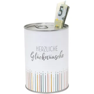Dekohelden24 Metall-Spardose Konservendose-Design Ø 8,6 cm x H 12 cm