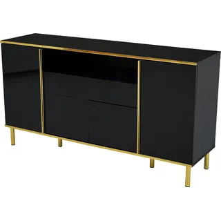 Sideboard - Anrichte - LED-Beleuchtung - Hochglanz - 150×40×80 cm - Selbstmontage - Schwarz