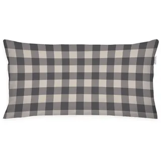 TOM TAILOR Flanell-Kissenhülle, 40x80 cm, 100% Baumwolle/ Flanell, Mit Wendemotiv und farbigem Markenreißverschluss, CLASSIC CHECK Grau, Beige (Anthracite & Sunny Sand)