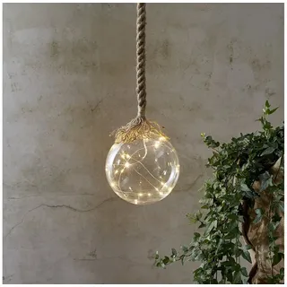 Star Trading Glaskugel "Jutta", 15 LED-Lichter, 15 cm Ø, 200 cm - Beige