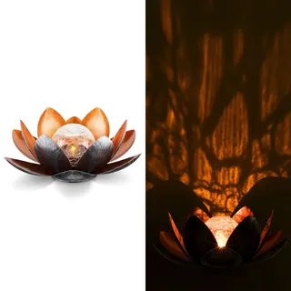 Navaris LED Solar Lotus Laterne - warmweiß wiederaufladbar - Lotusblüte Solarlampe mit tollem Licht durch Bruchglasoptik - Garten Deko Solarleuchte