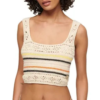 Superdry Lace Up Crochet Top - Buttercream Mini Stripe - M