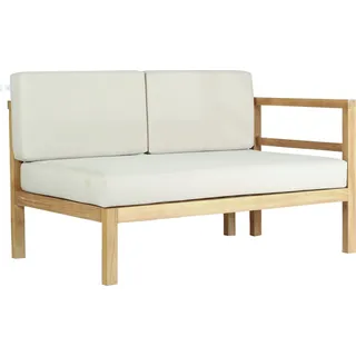 Teako Design Ecksofa Pusiano Rechts 135x79cm - Teakholz Gartensofa mit Kissen - Wetterfest & Erweiterbar - Weiß