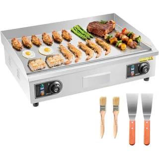 VEVOR Elektro-Grillplatte 4000 W 655 x 400mm Grillbereich, 50-300 °C Gastro-Griddleplatte aus Edelstahl (Gehäuse) Tischgrillplatte mit 2 Spateln 2 Bürsten & 4 Fußpolstern für Steaks BBQ, Ohne Stecker