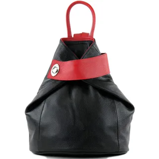 modamoda de - T179 - ital: Damen Rucksack Tasche aus Leder, Farbe:Schwarz/Rot