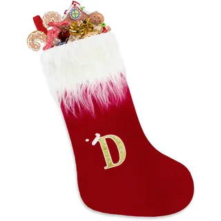 Weihnachtsstrumpf, 50cm Weißer Bart Weihnachtsstrumpf Gestrickt , Personalisierte Weihnachtsstrümpfe mit Buchstaben, Weihnachtsbaum Kamin Hängende Ornamente für Weihnachtsbaum,Heim,Wand und Treppe