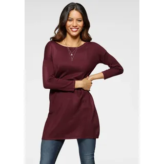 Laura Scott Longpullover Feinstrick mit U-Boot Ausschnitt und seitlichem Schlitz, rot