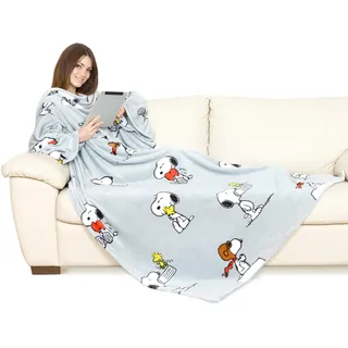 Kanguru Decke mit ärmeln, Snoopy 180x140, Sofa kuscheldecke zum anziehen mit zentrale Tasche, weiche Flannel mikrofaser, tragbare tv tagesdecke