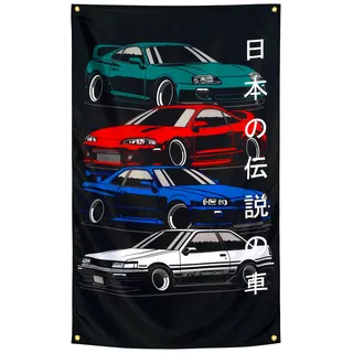 WHGJ JDM Wandteppich, japanisches Auto, GTR Flagge, 90 x 150 cm, große Garage, Raumdekoration, strapazierfähig, 150D Polyester, Wandteppich, Posterdekoration