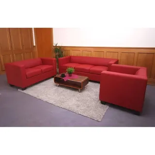 Mendler 3-2-1 Sofagarnitur Couchgarnitur Loungesofa Lille ~ Leder, rot