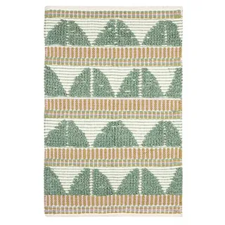 Baumwollteppich Teppich Geometric grün/beige Läufer handgefertigt 100% Baumwolle, Wohnzimmer Schlafzimmer Kinderzimmer Flur, 90 x 60 cm