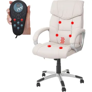 Massage-Bürostuhl HWC-A71, Drehstuhl Chefsessel, Heizfunktion Massagefunktion Kunstleder creme - Beige
