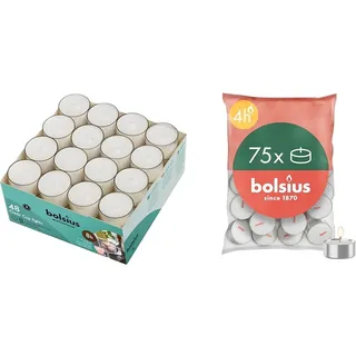 Bundle of Bolsius Teelichter Clear Cup im Karton - Brenndauer 8 Stunden Weiß + Bolsius D-light Teelichter 75 Stück im Beutel Brenndauer 4 Stunden Weiß - Enthält Natürliches Pflanzenwachs - Ohne Palmöl