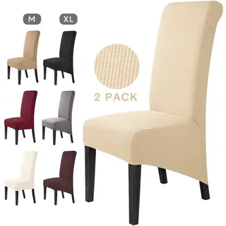 Stuhlhussen 2 Stück Elegante Stuhlbezüge Stretch Stuhlbezug Elastische Spandex XL Stuhlhussen Universal Stretchhusse Abnehmbare Waschbar Stuhlbezug für Hotel ,große Esszimmerstühle(2 Stück,Beige)-XL