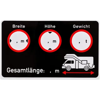 Aufkleber Set für Wohnwagen Cockpit, 2 Stück, 10 x 6 cm, beschreibbare und selbstklebende Folie, Camper Van Hinweis Klebesticker Fahrzeugmaße Länge x Breite x Höhe x Gewicht, Wohnmobil Zubehör Sticker