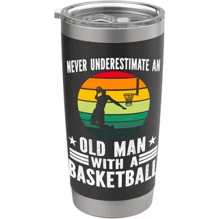 Never Underestimate Old Man Basketballspieler Doppelwandiger Edelstahl-Thermobecher