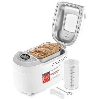 TZS First Austria - Brotbackautomat mit 12 Automatikprogrammen 850W - Vollautomatische Brotbackmaschine 700-1250g Füllmenge - Bread Maker mit Sichtfenster, Timer, Zubehör & Warmhaltefunktion - Weiß