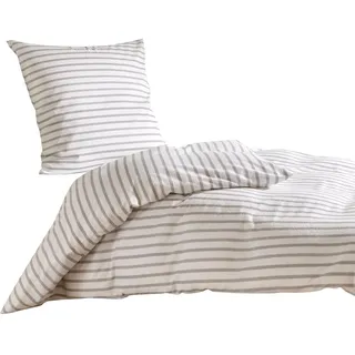 Traumschlaf Weichfrottier Bettwäsche Stefanie Silber – kuschelige Winterbettwäsche mit Streifen – Frottier Bettwäsche warm atmungsaktiv – mit Reißverschluss – 135x200 cm + 80x80 cm