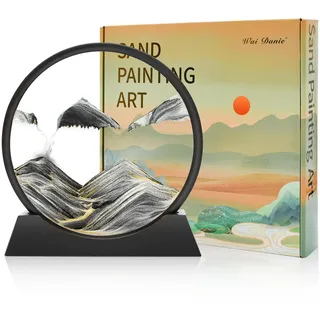 Wai Danie Sandbilder zum Drehen 3D Sandscape - die Sandkunst in Tiefsee Fließende Sandmalerei Sandbild Geschenke Sanduhr Deko Aesthetic für Büro Wohnzimmer Schreibtisch Erwachsene (Schwarz,12”)