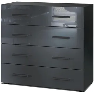 InnoFurn Kommode Den, Sideboard mit 4 Schubladen, Made in Germany, Moderner Schrank, Schwarz matt / Grau Hochglanz (76 x 72 x 35 cm) , Holzwerkstoff , 76x72x33 cm , Kleinmöbel, Kommoden, Kommoden