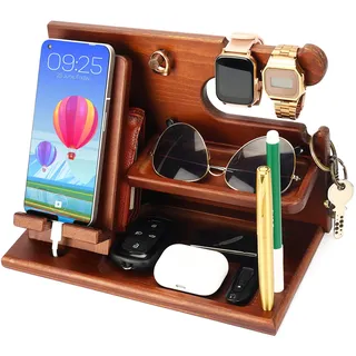 BELLE VOUS Schreibtisch Organizer Holz Ablage - Nachttisch/Desk Organizer - Für Telefon, Geldbörsen, Uhren, Gadget & Schlüssel Aufbewahrung - Geschenke für Männer - Zubehör für Ehemann/Vater