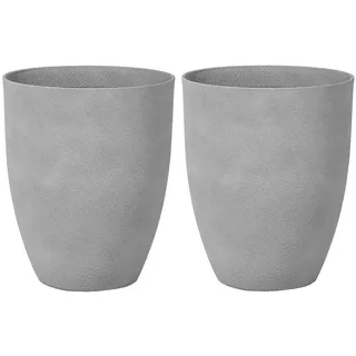 Beliani Blumentopf 2er-Set hellgrau rund 43/43/52 cm Croton , Stein , 52 cm , Dekoration, Blumen & Blumentöpfe, Übertöpfe