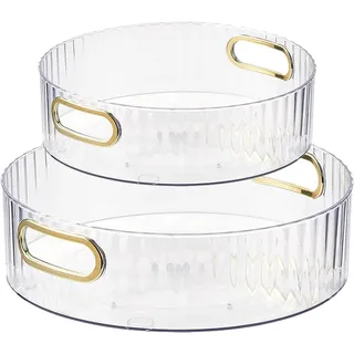 AMZMUKAUP 2 Stück Lazy Susan Drehteller küchen organizer, 360° Drehbarer Gewürzhalter Multifunktionales Gewürzregal Transparent Drehbarer Gewürzhalter für Küche Speisekammer Schrank Dresser