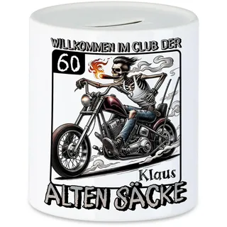 Kiddle-Design Spardose zum 60. Geburtstag Personalisiert, Club der Alten Säcke 60, 60ter Geburtstag Lustiges Biker Motorrad Geschenk, Sparbüchse Sparschwein