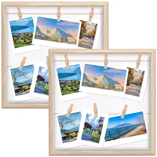 Bofanze 2Stück Holz Fotocollage Rahmen DIY Bilderrahmen mit Klammern und Leine Wand Hängen Bilderrahmen Collage Fotoboard zum Aufhängen für Fotos, Postkarten, Konzertkarten, DIY Foto-Gestaltung