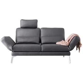 Kawola Ledersofa Hurricane Grau Leder , Dunkelgrau , Echtholz , Füllung: Komfortschaum , 170x87x141 cm , Wohnzimmer, Sofas & Couches, Sofas, 2-Sitzer Sofas