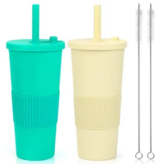 Ulable 24oz Bubble Tea Becher mit Strohhalm,Doppelwandig Isoliert Plastikbecher,Wiederverwendbarer Auslaufsicher Smoothie Becher, Saftglas, Eiskaffee,Smoothie Becher To Go