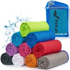 Fit-Flip Kühltuch - Airflip Towel - das kühlende Sporthandtuch - als Cooling Towel und mikrofaser Kühltuch - Ice Towel Kühlhandtuch für Fitness und Sport (blau-dunkel Blauer Rand, 120x35cm)