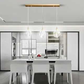 LYSDjia Kristall Pendelleuchte mit 3 Lichtern moderner Cluster Kronleuchter dimmbare LED Hängelampe mit goldenem Tropfen Design stilvolle Beleuchtung für Kücheninsel Esszimmer Flur Badezimmer (Color